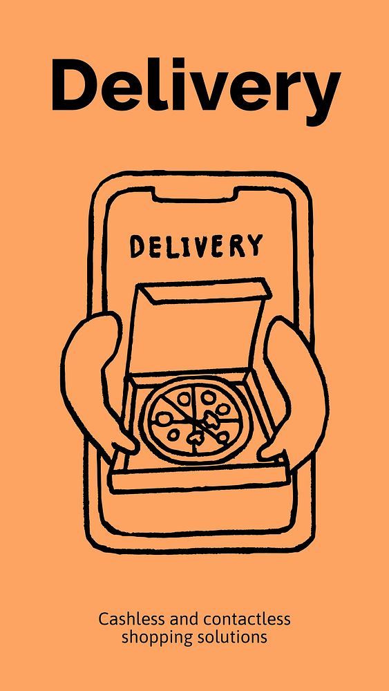 Food delivery Instagram story template, cute doodle vector