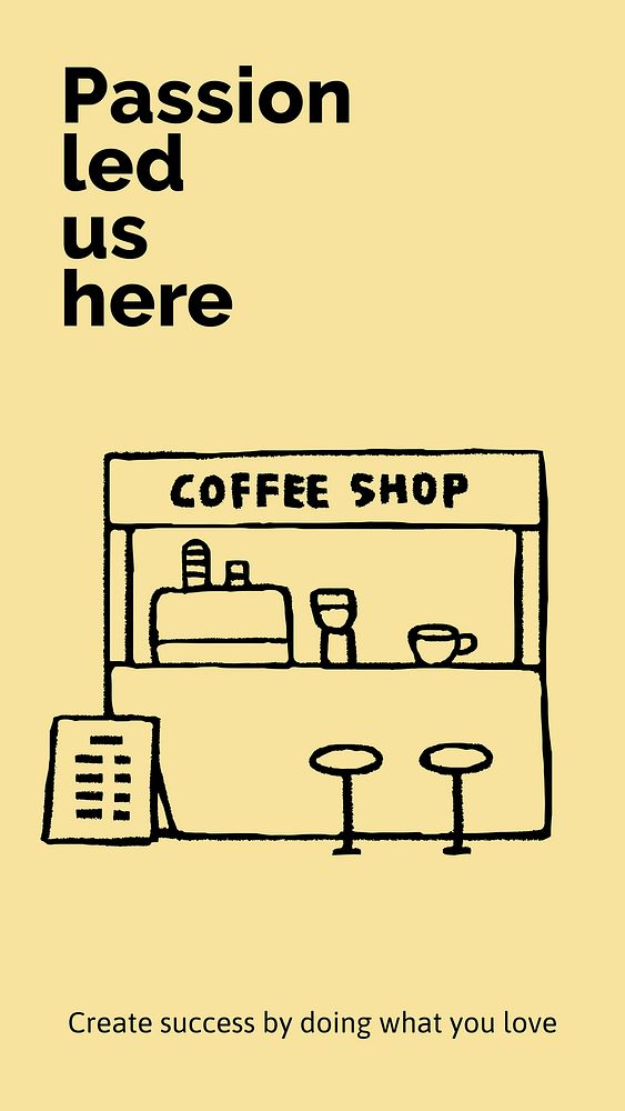 Coffee shop Instagram story template, cute doodle vector