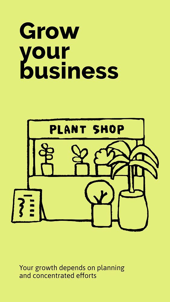 Plant shop Instagram story template, cute doodle vector