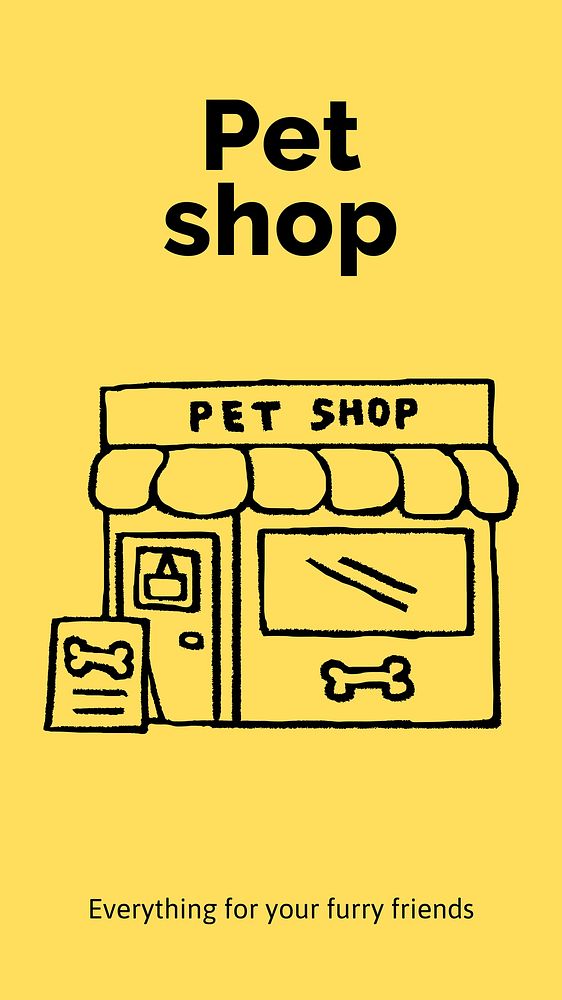 Pet shop Instagram story template, cute doodle vector