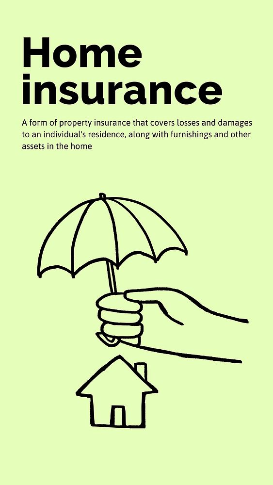 Home insurance Instagram story template, cute doodle vector