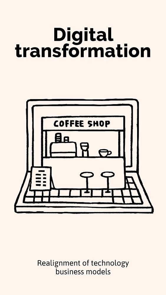 Online coffee shop template, Facebook story, cute doodle vector