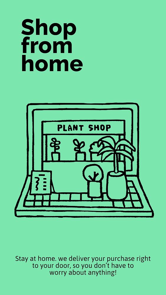 Online plant shop template, Facebook story, cute doodle vector
