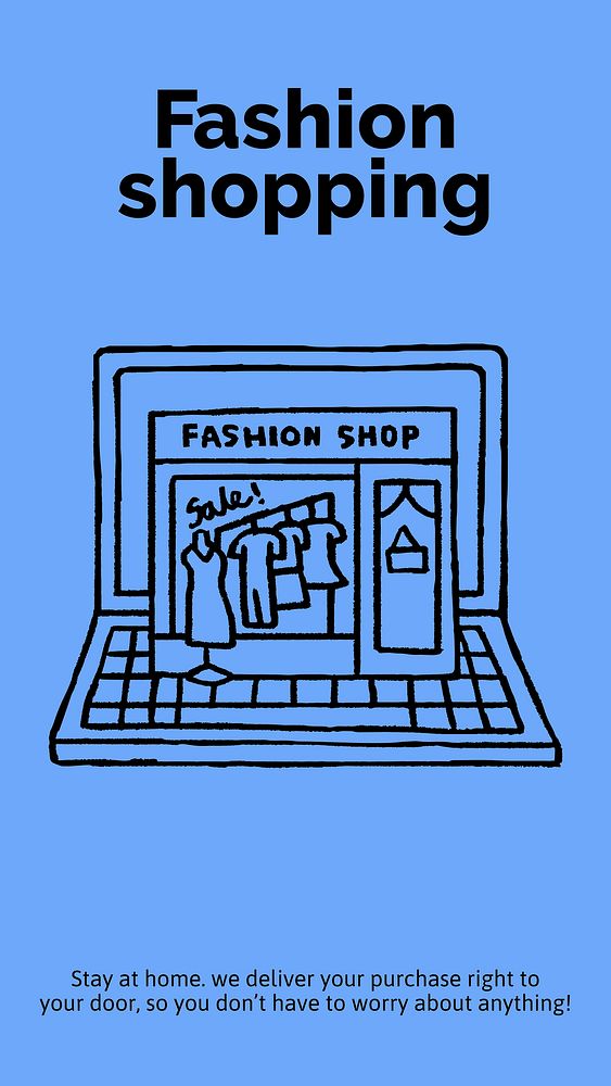 Online fashion shopping template, Facebook story, cute doodle vector