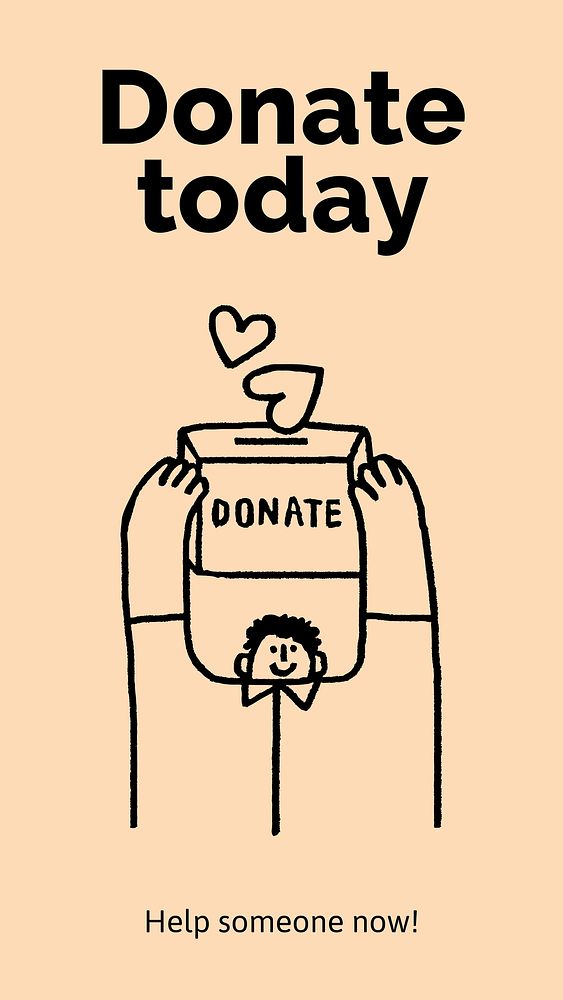 Donation Instagram story template, cute doodle vector