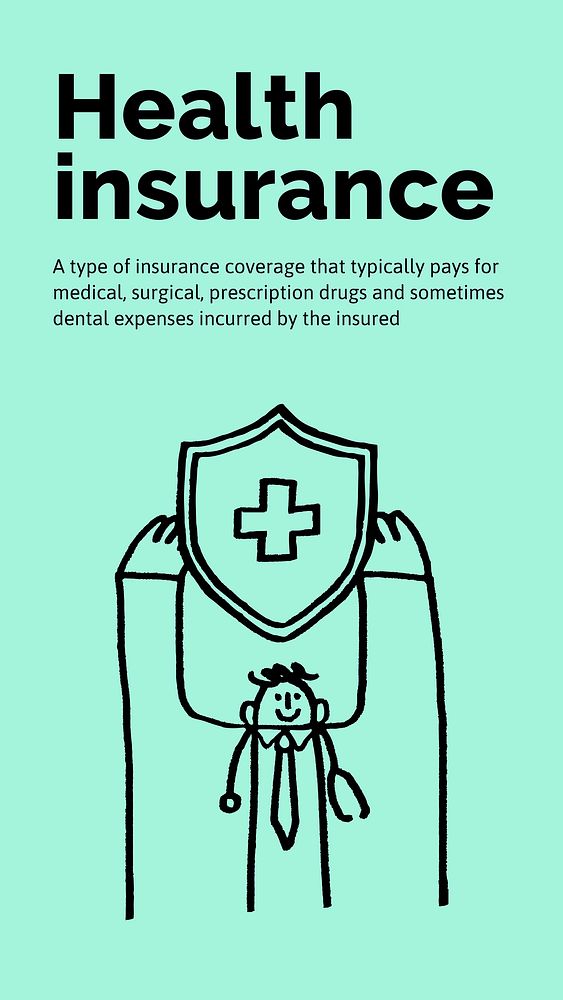 Health insurance Instagram story template, cute doodle vector