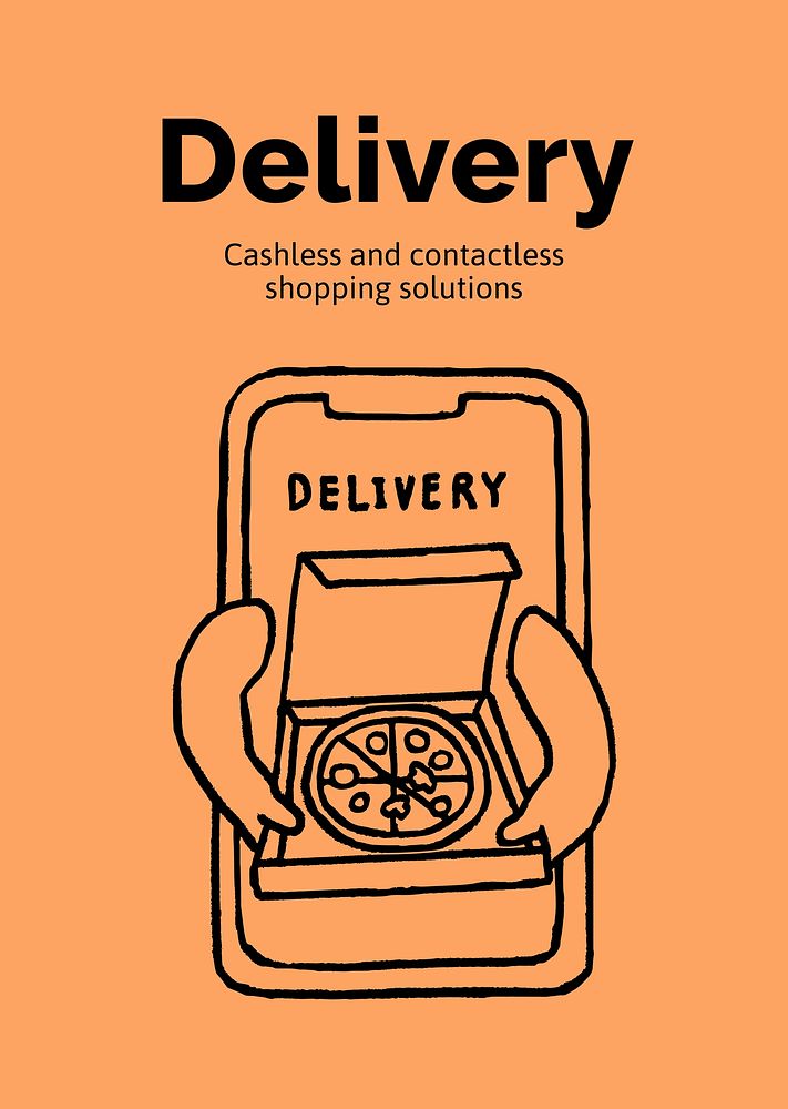 Food delivery poster template, cute doodle psd