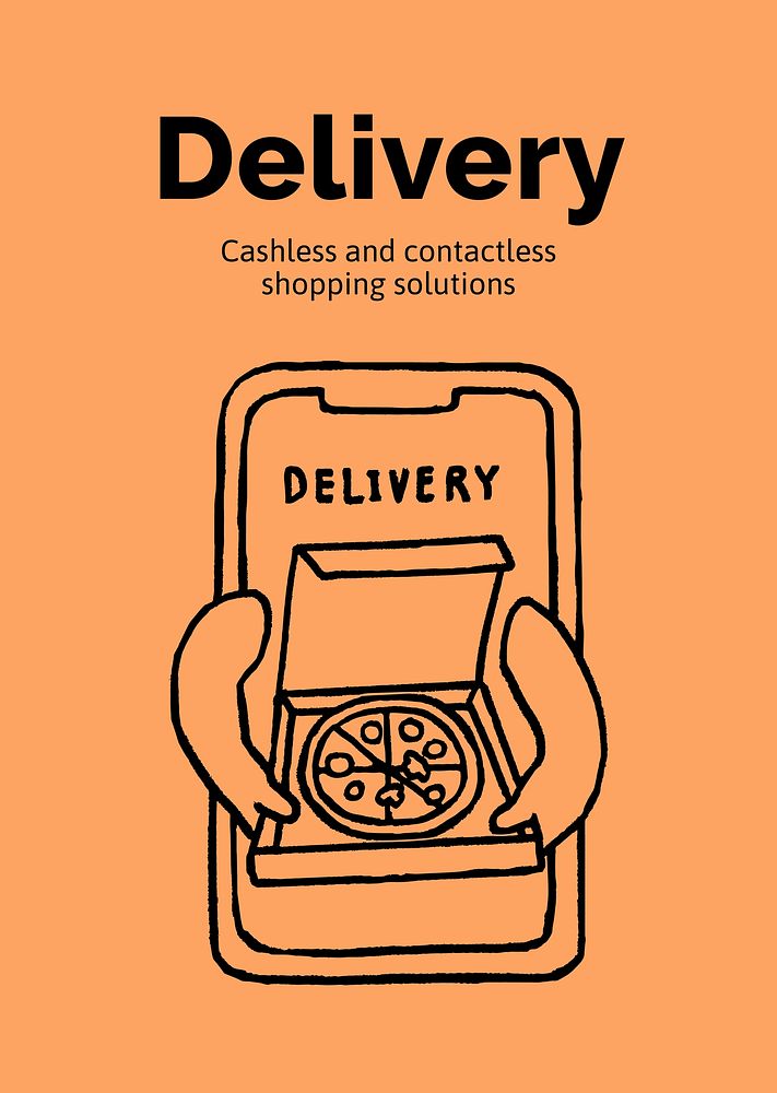 Food delivery poster template, cute doodle vector