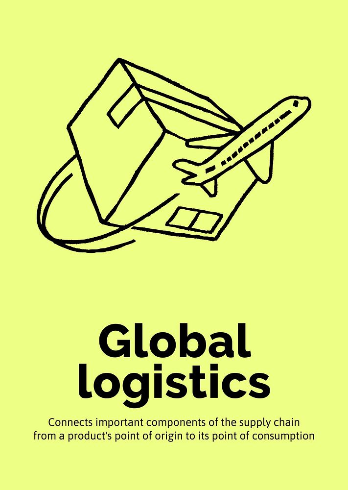 Global logistics poster template, cute doodle psd