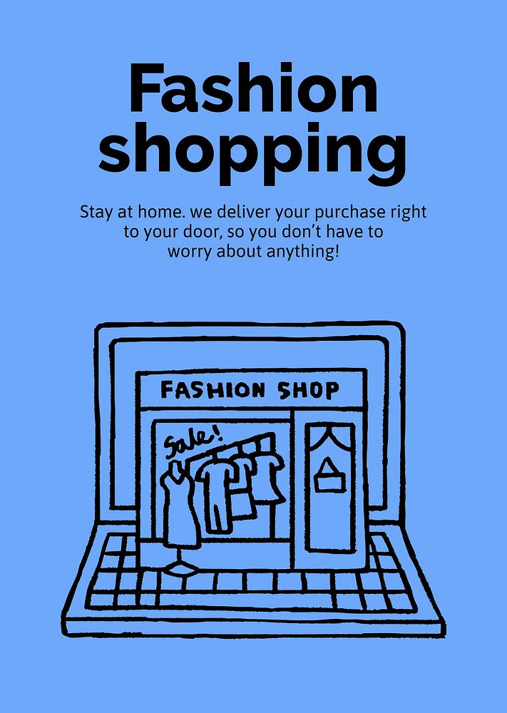 Online fashion shopping poster template, cute doodle vector