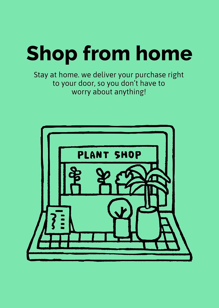Online plant shop poster template, cute doodle vector