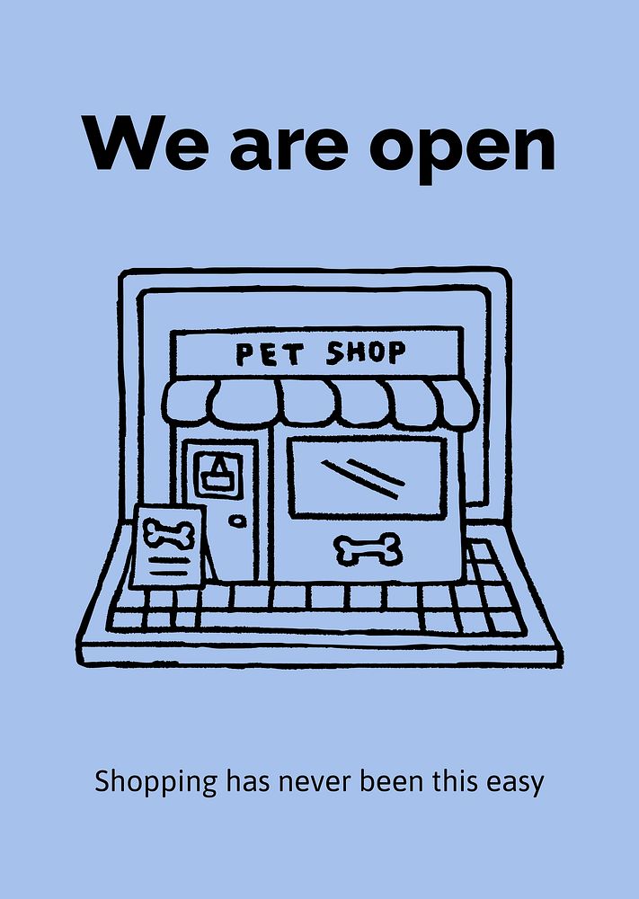 Online pet shop poster template, cute doodle psd