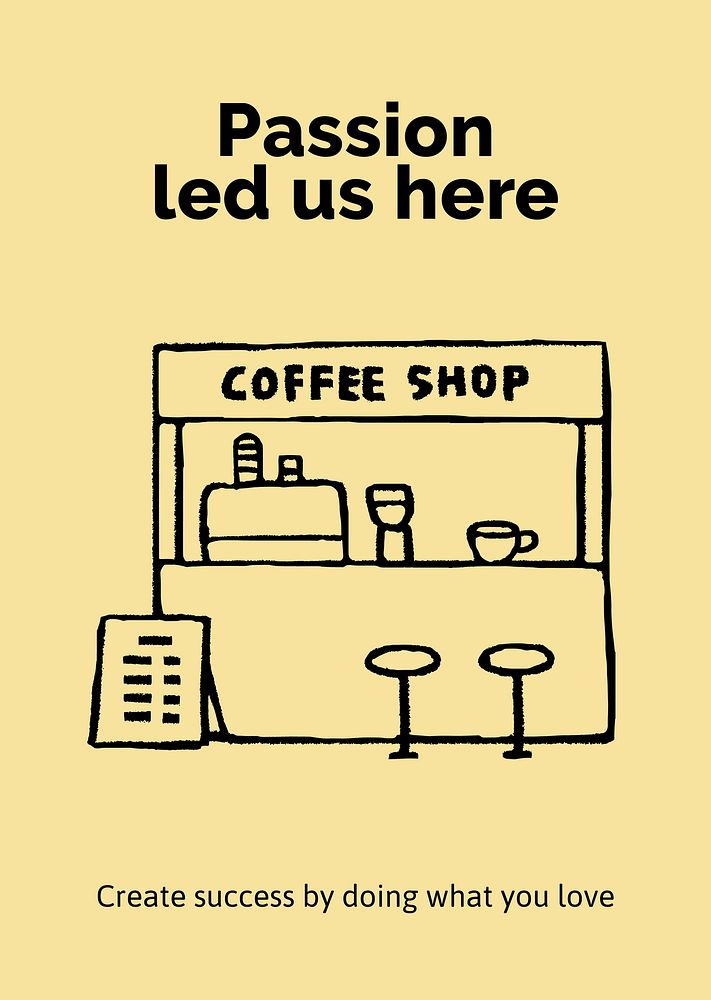 Coffee shop poster template, cute doodle psd