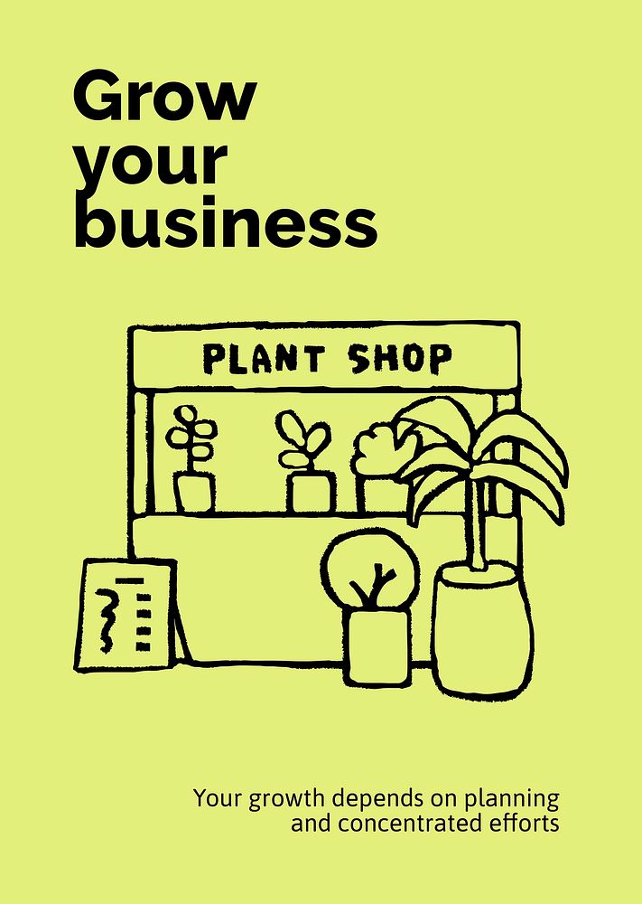 Plant shop poster template, cute doodle psd