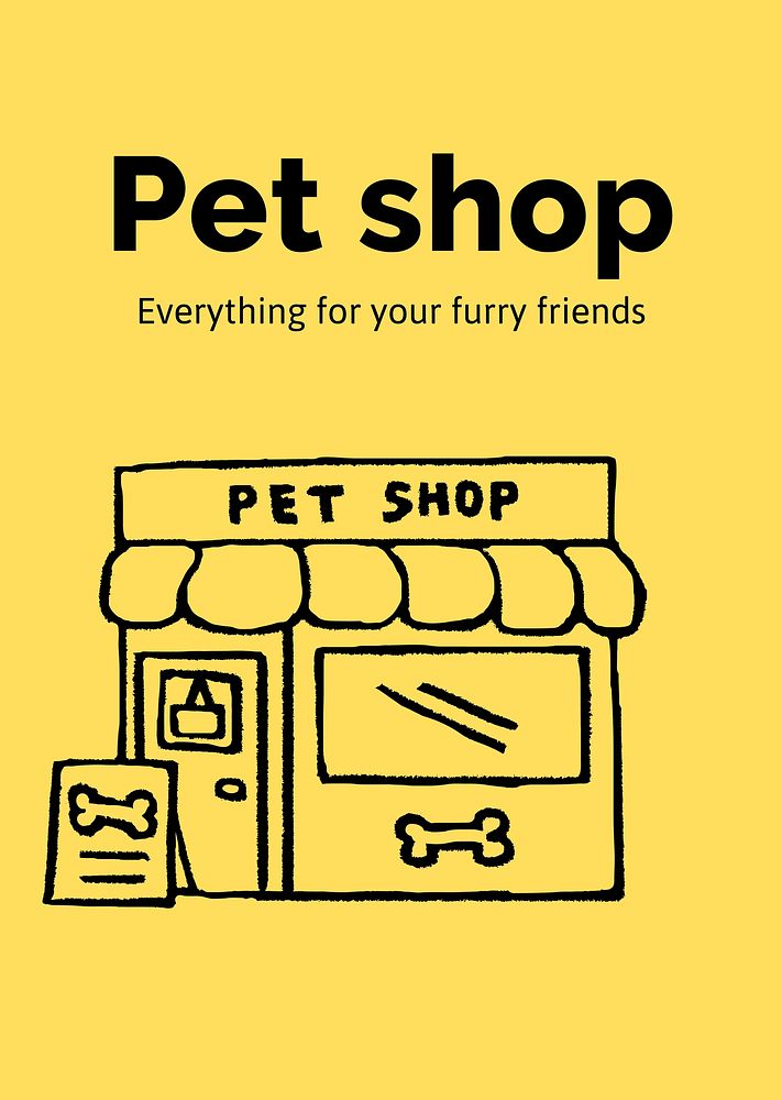 Pet shop poster template, cute doodle psd