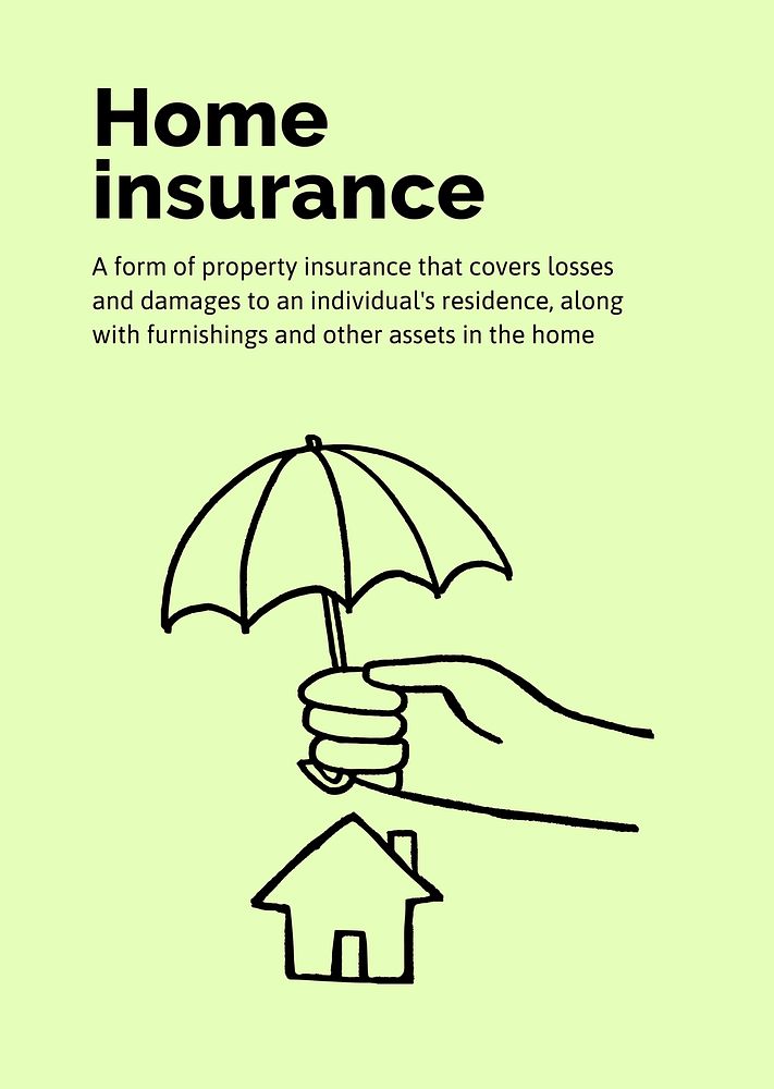 Home insurance poster template, cute doodle psd