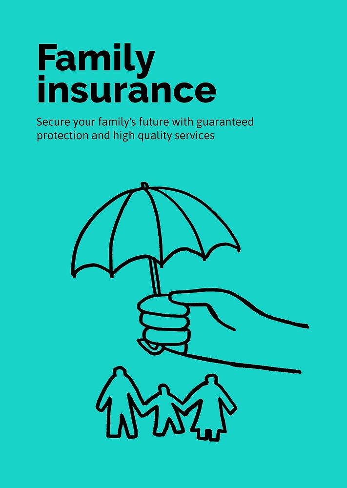 Family insurance poster template, cute doodle psd