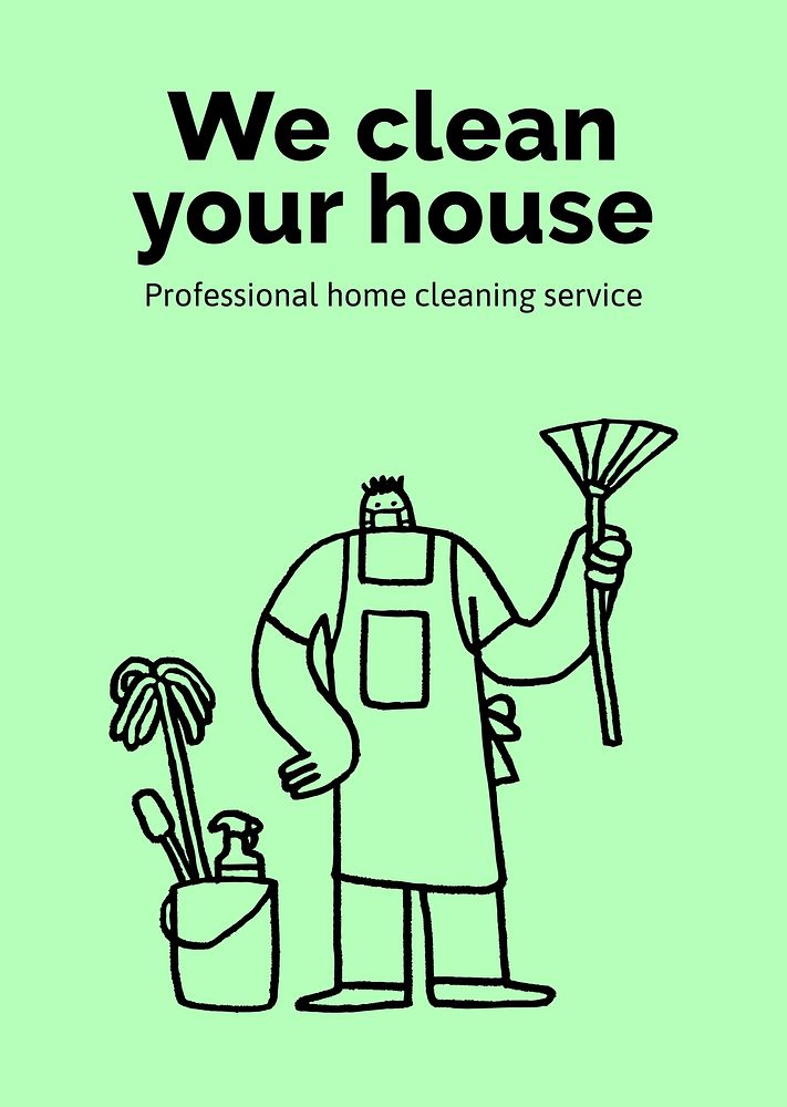 Cleaning service poster template, cute doodle vector