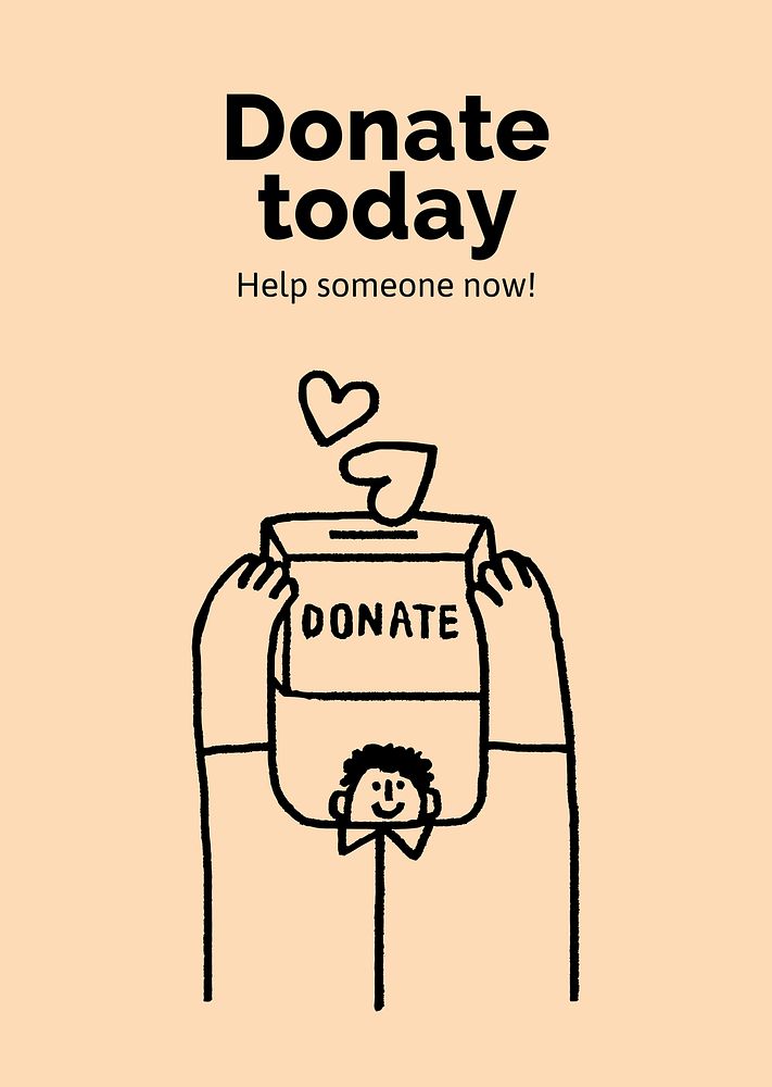 Donation poster template, cute doodle psd