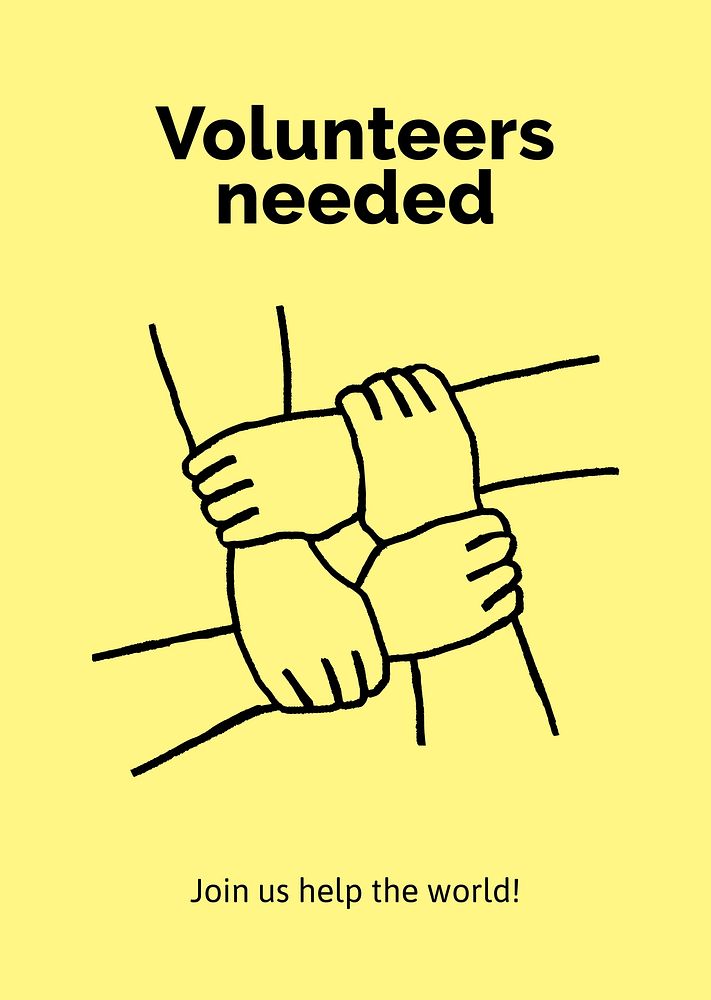 Volunteer recruitment poster template, cute doodle psd