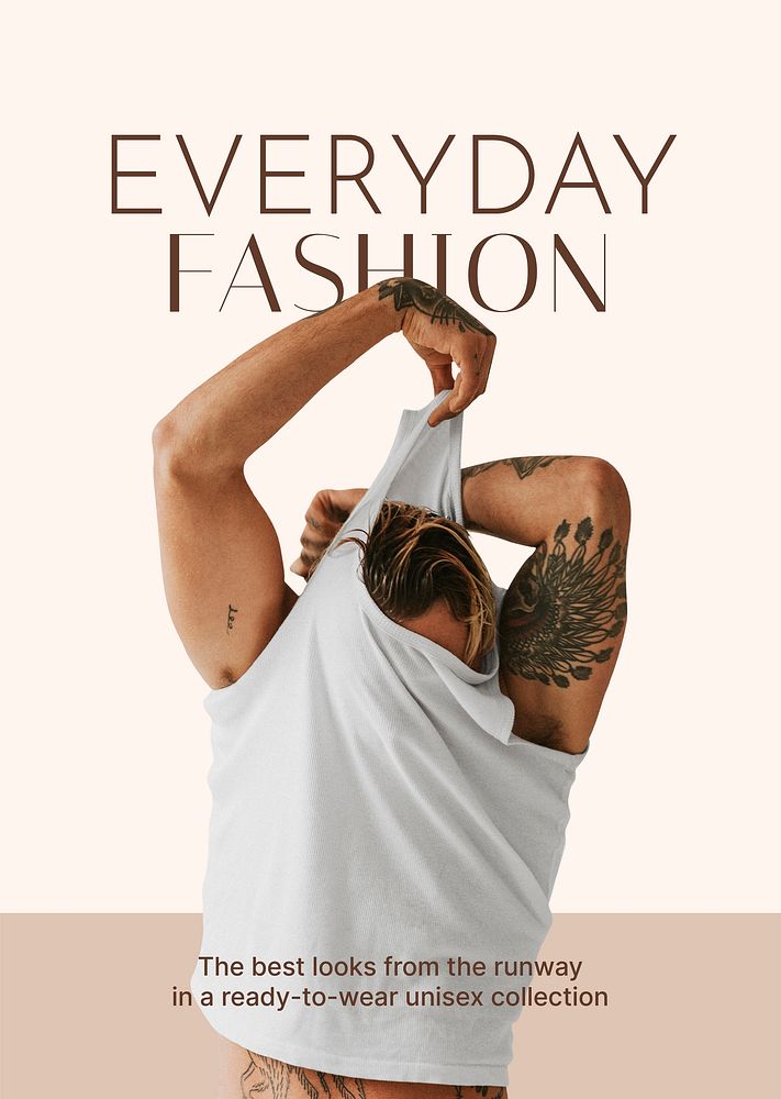 Men's fashion poster editable template, beige design vector