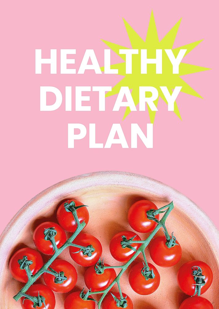 Healthy dietary poster editable template, pink design psd
