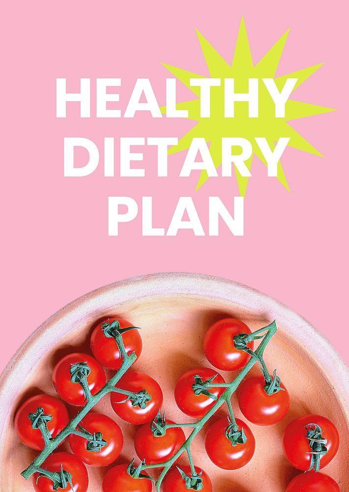 Healthy dietary poster editable template, pink design vector