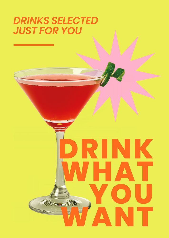 Colorful cocktail poster editable template, drink what you want  vector