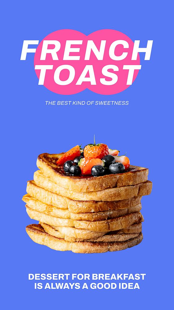 French toast Instagram story template, dessert for breakfast vector
