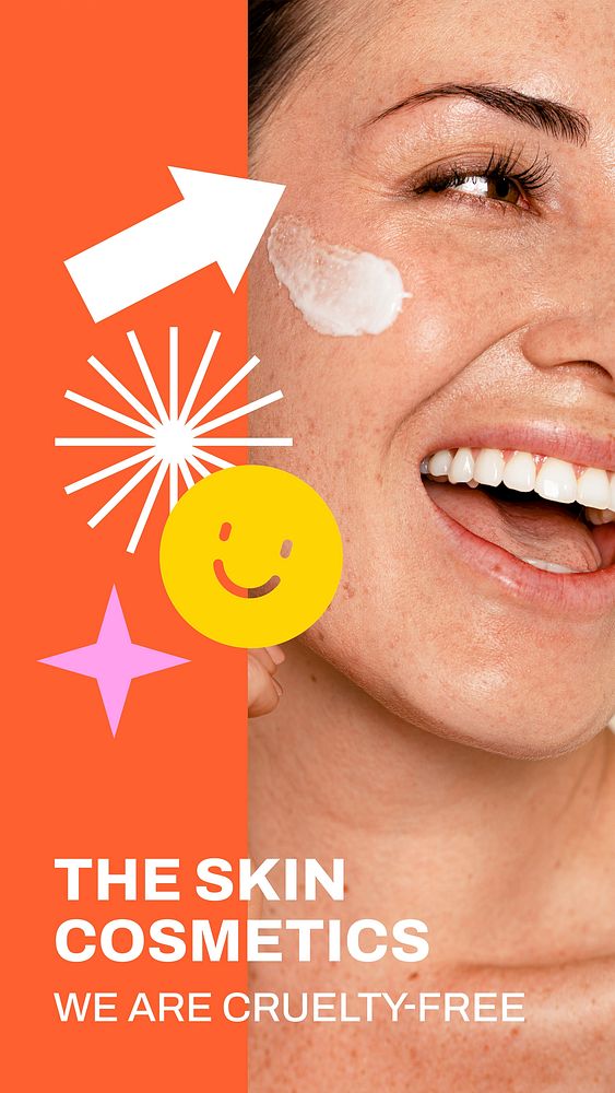 Cosmetics skincare Instagram story template, cute Memphis design vector