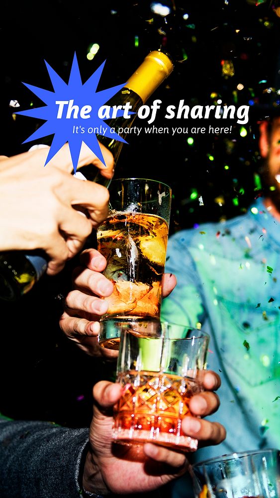 Party, celebration Instagram story template, people pouring drinks photo vector