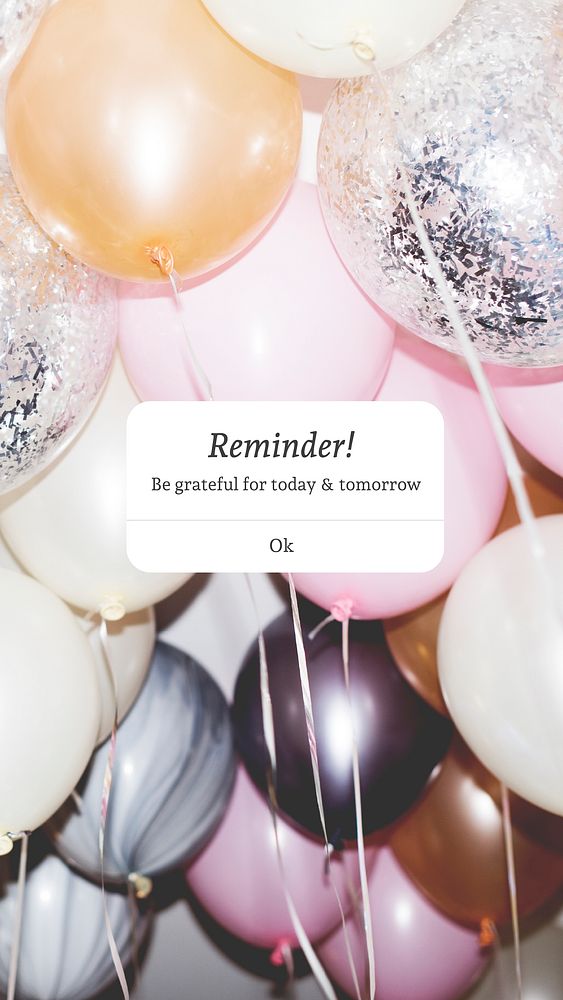 Party balloons Instagram story template, reminder notification aesthetic vector