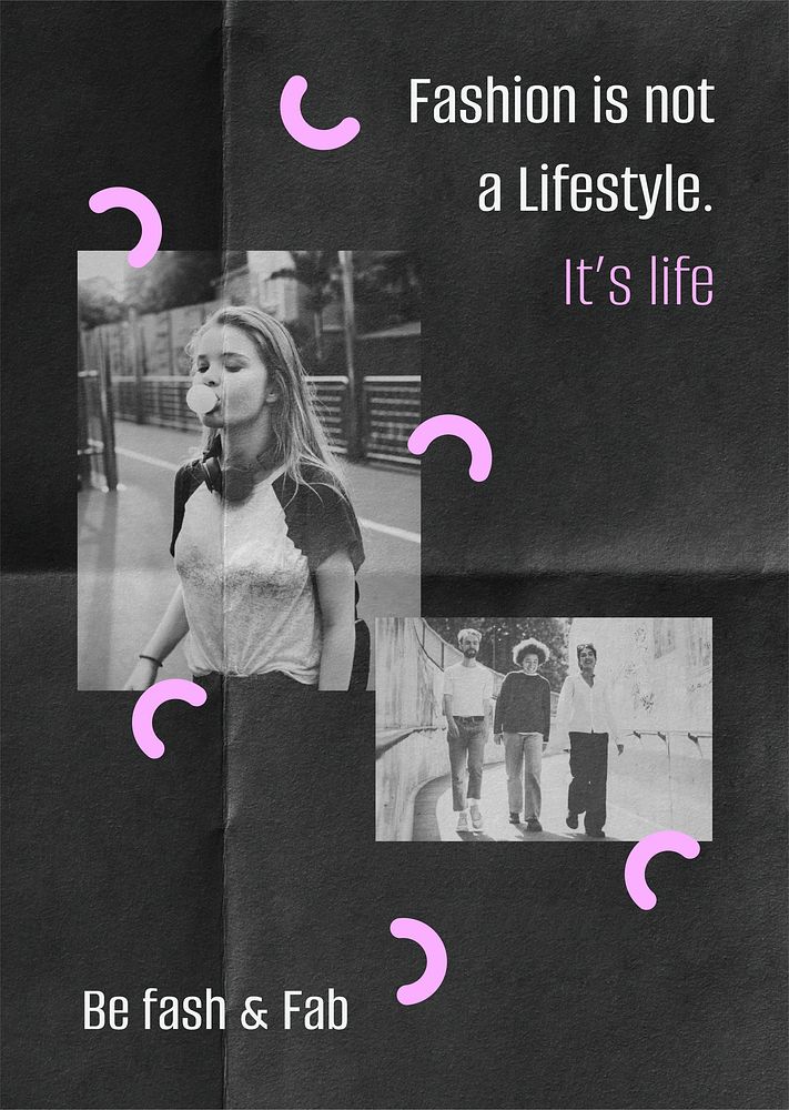 Fashion collage poster editable template, cute memphis design psd
