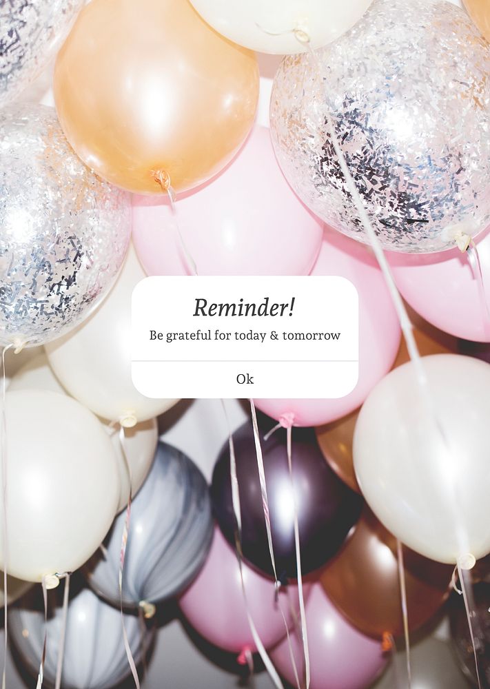 Party balloons poster editable template, reminder notification aesthetic psd