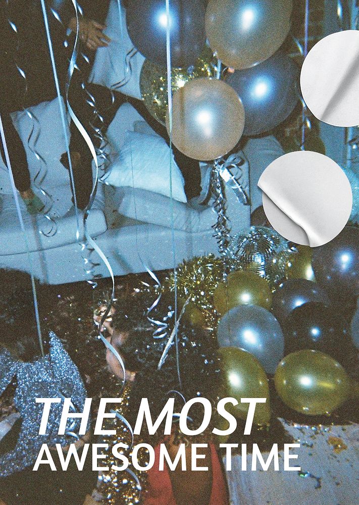 New Year poster editable template, party balloons aesthetic psd