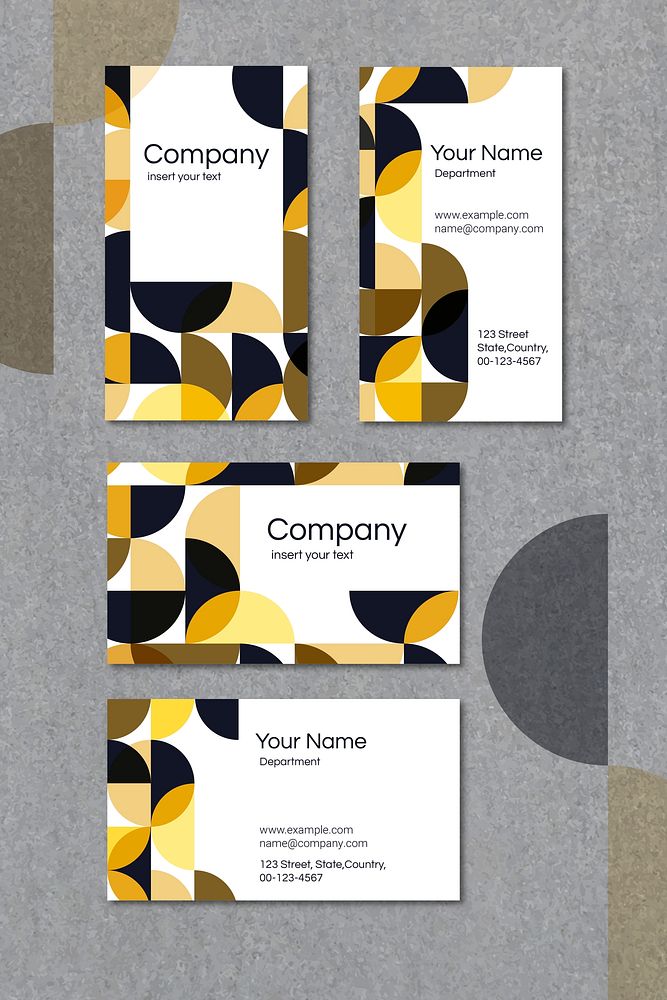 Yellow and black geometric patterned business card template vector set