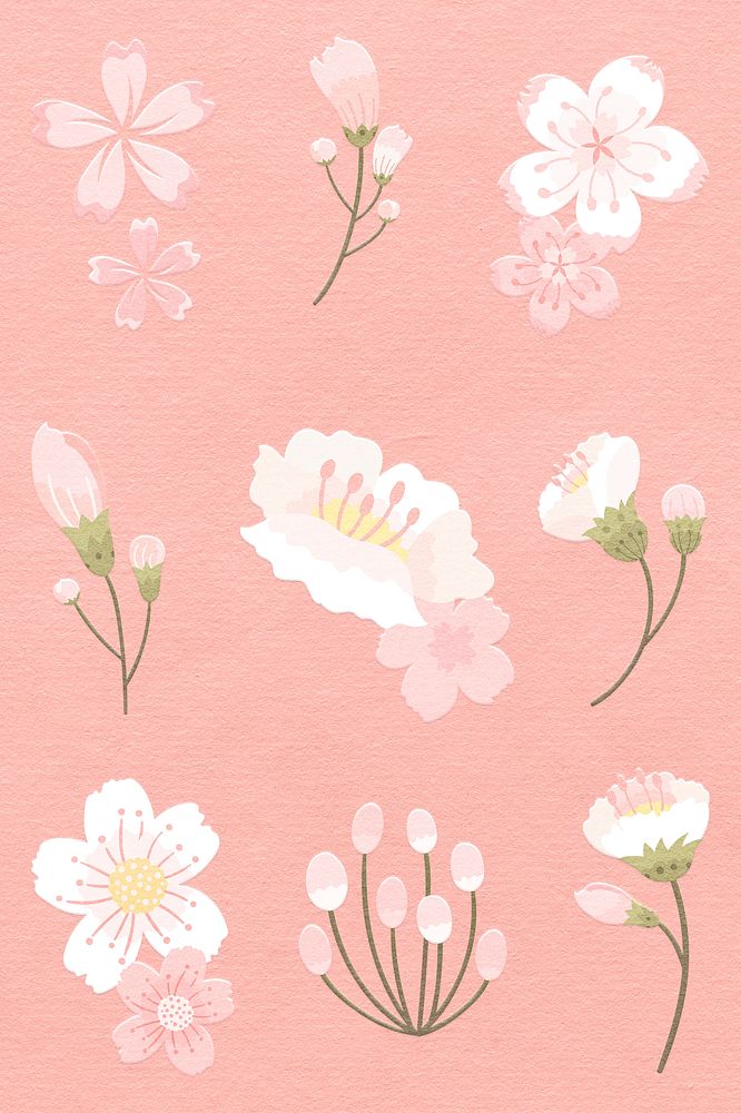 White sakura sticker psd flower element set