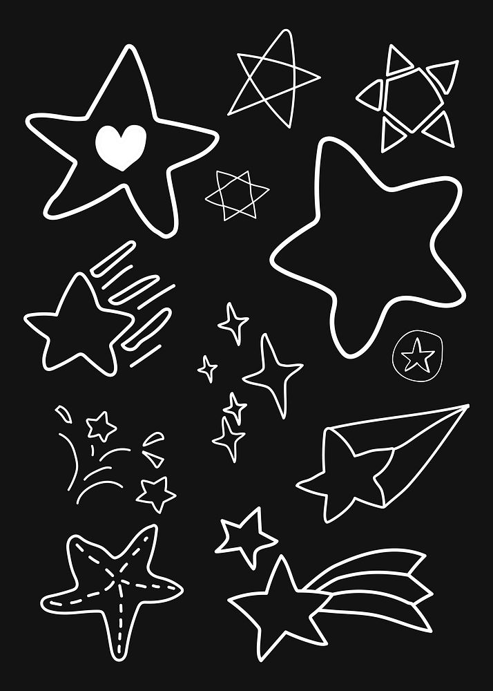 Hand drawn white star vectors collection