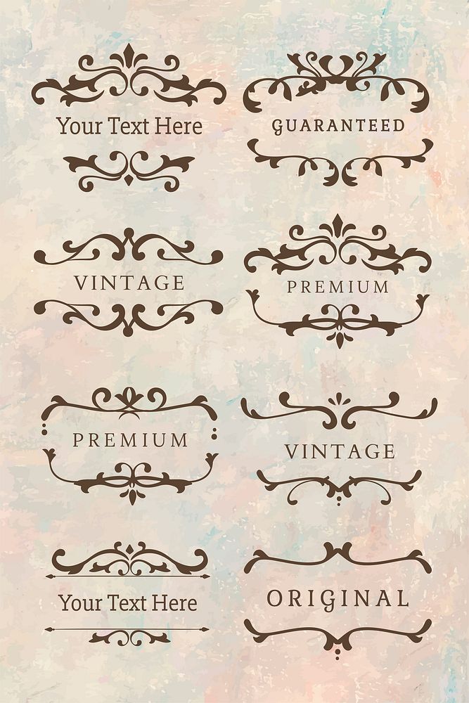 Vintage brown ornamental frame collection vector in textured background