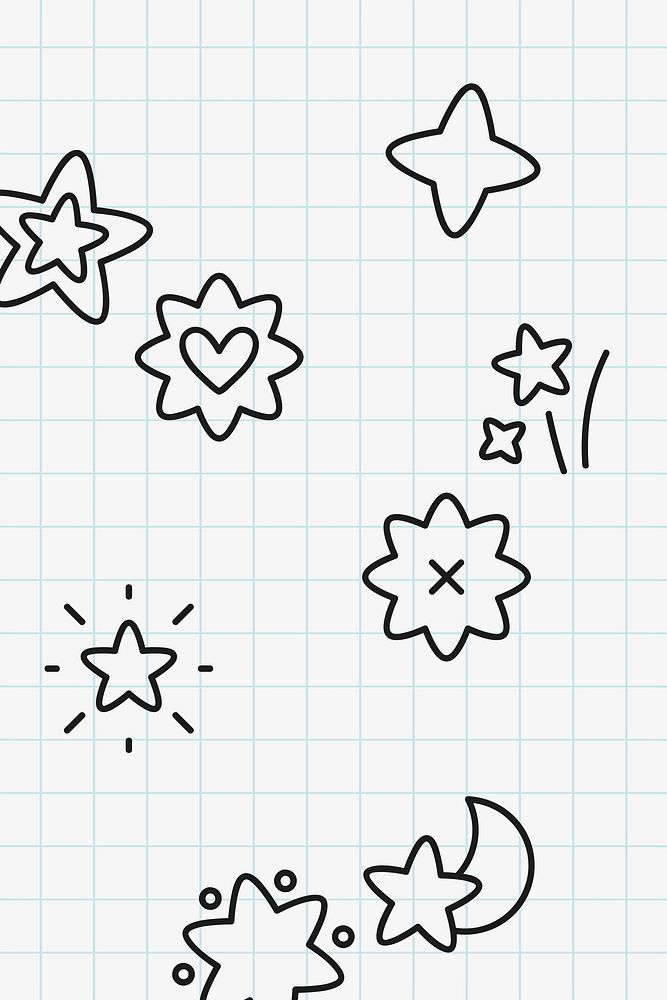 Black star doodle icon collection vectors