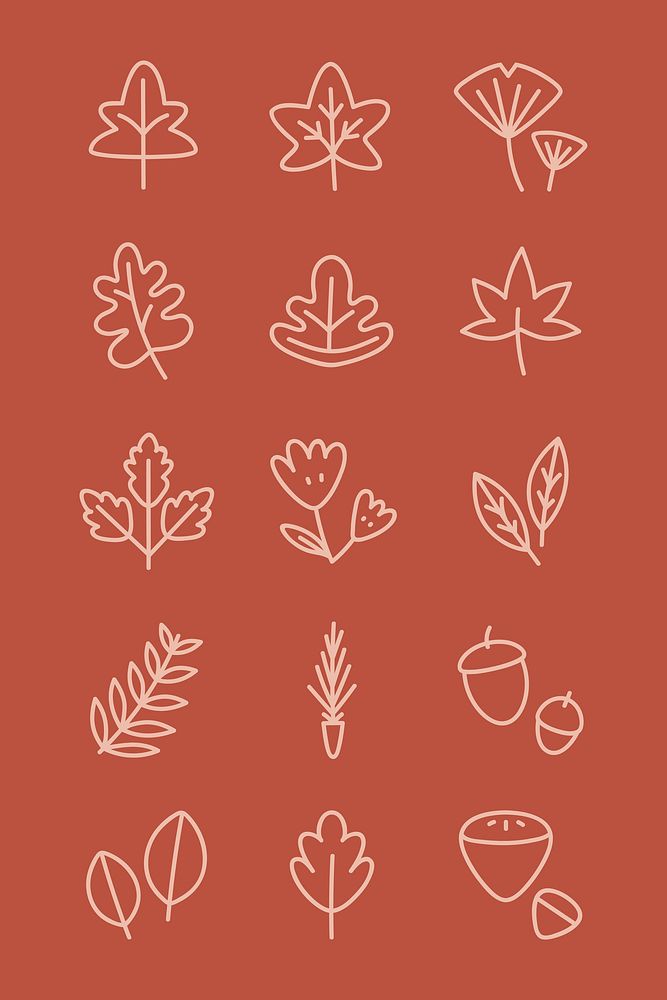 Doodle leaves on a red background vector