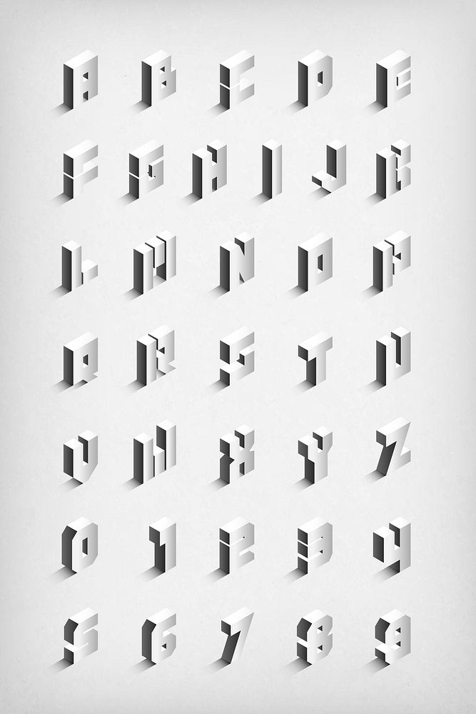 Gray isometric alphabet vector collection