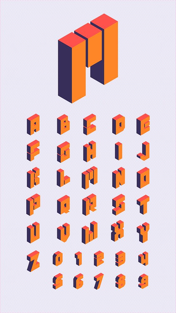 Isometric alphabet with number vector collection