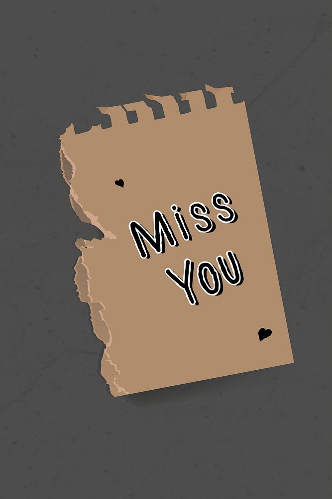 Miss you typography on a torn brown paper vector