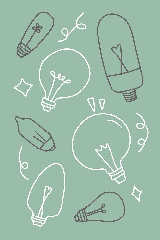 Creative light bulb doodle on green background vector collection