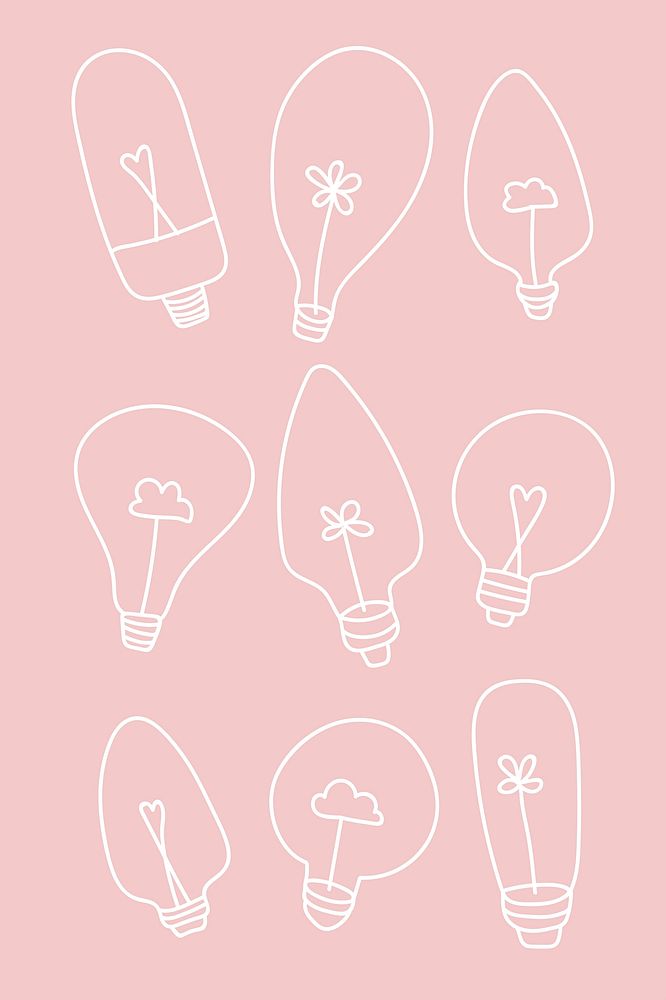 Creative light bulb doodle on pink background vector collection