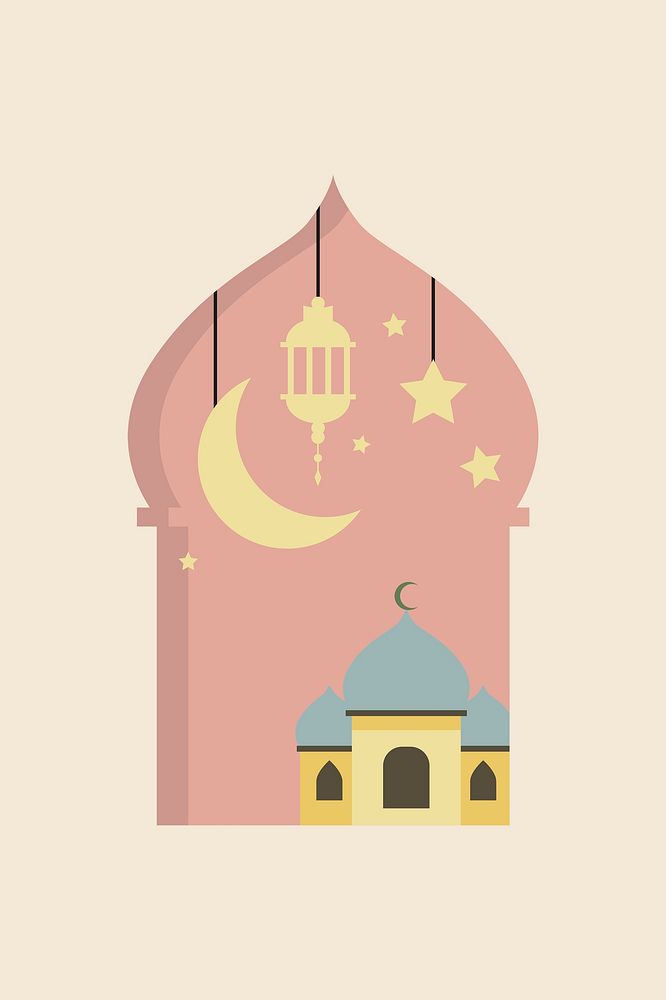 Beige Ramadan Mubarak and Islamic Eid holidays background cute illustrations