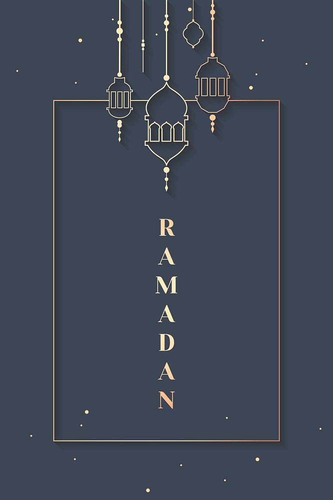 Blue Ramadan frame psd with beautiful lanterns