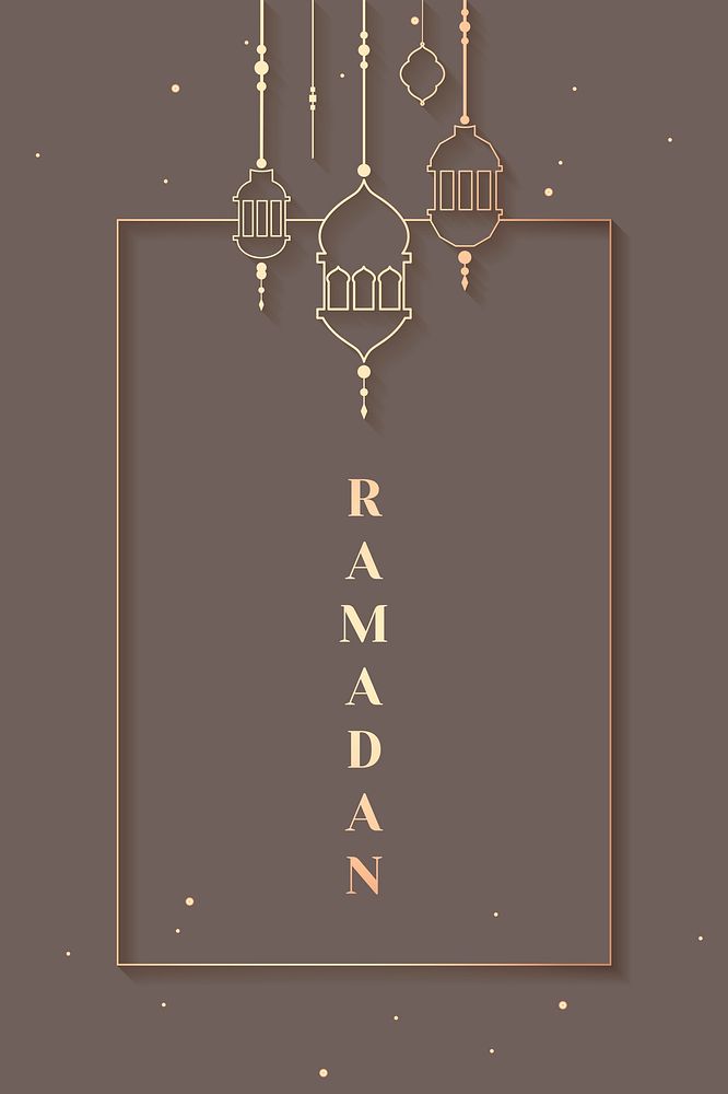 Gray Ramadan frame psd with beautiful lanterns