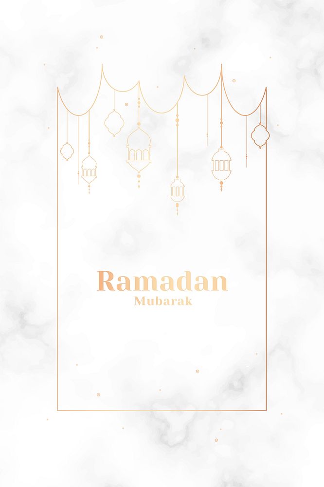 Marble Ramadan Mubarak frame with beautiful lanterns